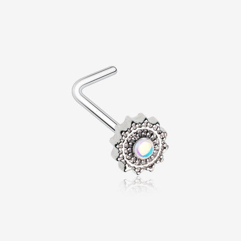 Iridescent Revo Floral Mandala L-Shaped Nose Ring