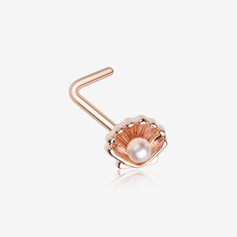 Rose Gold Ariel's Shell Pearlescent L-Shaped Nose Ring-White