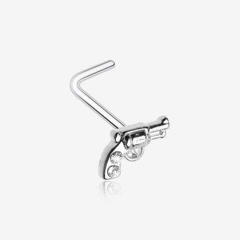 Sparkle Piston Gun L-Shaped Nose Ring-Clear Gem