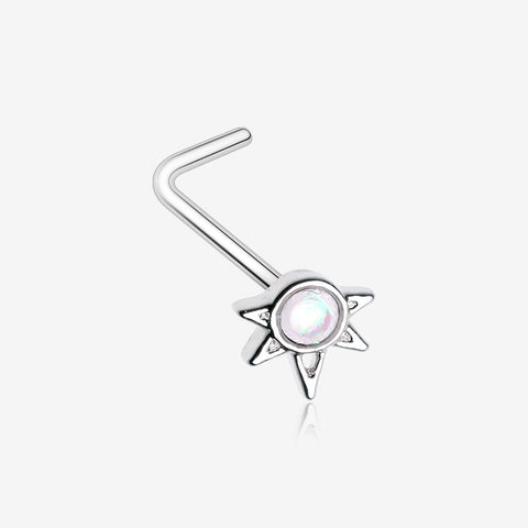 Opalescent Sparkle Starburst L-Shaped Nose Ring-White