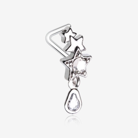 Cascading Shooting Star Sparkle Dangle L-Shaped Nose Ring-Clear Gem