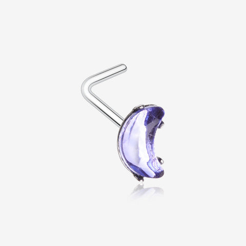 Crescent Moon Gem Sparkle L-Shaped Nose Ring-Tanzanite