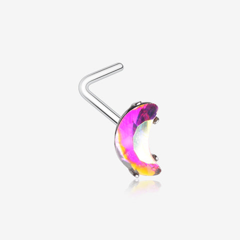 Crescent Moon Aurora Gem Sparkle L-Shaped Nose Ring-Aurora Borealis