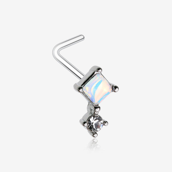 Iridescent Revo Sparkle Diamant Drop L-Shaped Nose Ring-Clear Gem