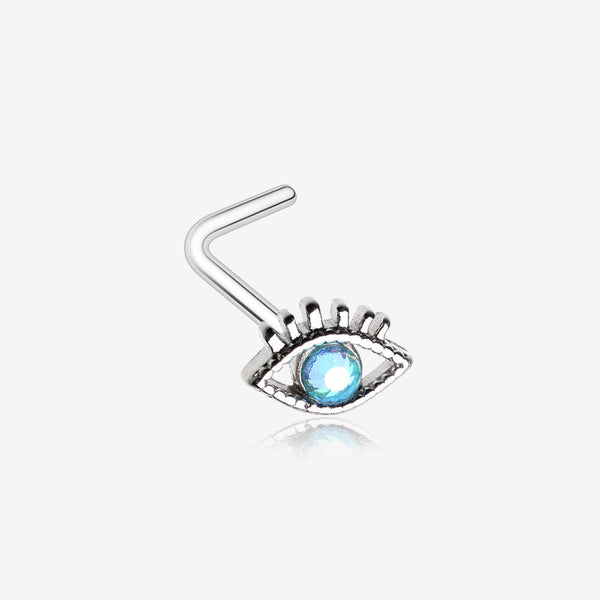 All Seeing Eye Sparkle L-Shaped Nose Ring-Aqua/Aurora Borealis