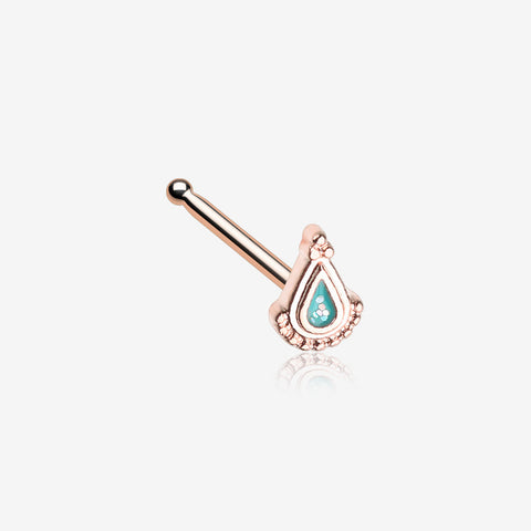 Rose Gold Mandala Ray Sparkle Nose Stud Ring-Teal