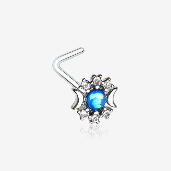 Celestial Opalescent Moon Goddess Sparkle L-Shaped Nose Ring-Blue/Clear Gem