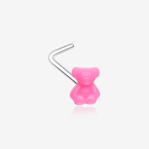 Kawaii Pop Pink Teddy Bear L-Shaped Nose Ring-Pink