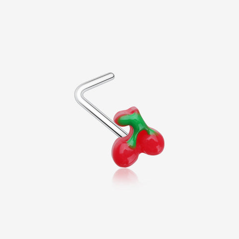 Kawaii Pop Juicy Red Cherry L-Shaped Nose Ring-Red/Green