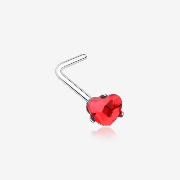 Heart Sparkle Gem L-Shaped Nose Ring-Red