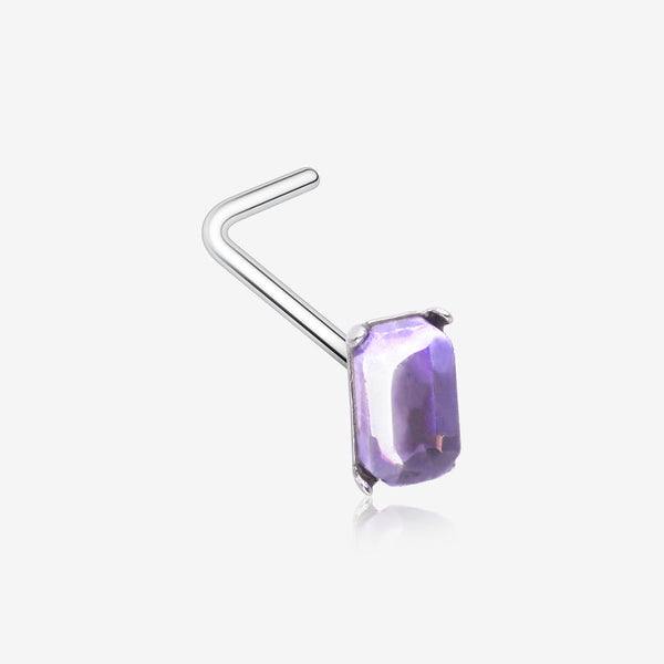 Sparkle Gem Cubic L-Shaped Nose Ring-Purple