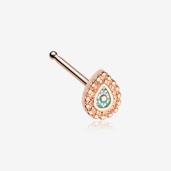 Rose Gold Mandala Ornate Sparkle Nose Stud Ring-Teal