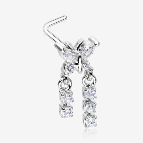 Butterfly Sparkle Dangle Gem Drop L-Shaped Nose Ring-Clear Gem