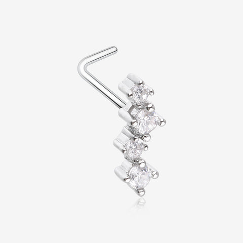 Brilliant Sparkle ZigZag Multi-Gem L-Shaped Nose Ring-Clear Gem