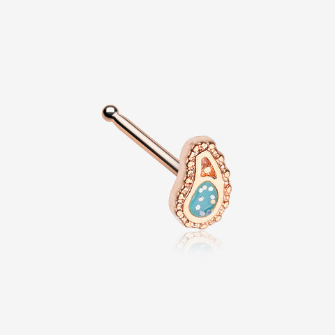 Rose Gold Paisley Mandala Sparkle Nose Stud Ring-Teal