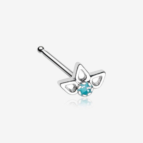 Lotus Ornate Sparkle Nose Stud Ring-Teal