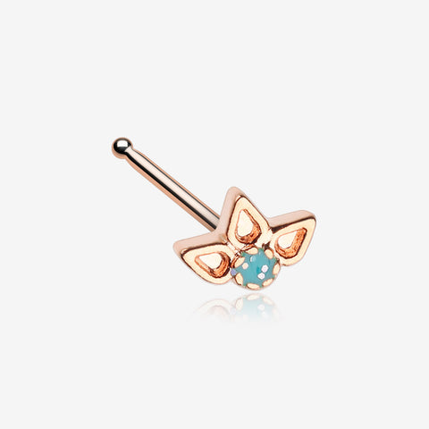 Rose Gold Lotus Ornate Sparkle Nose Stud Ring-Teal