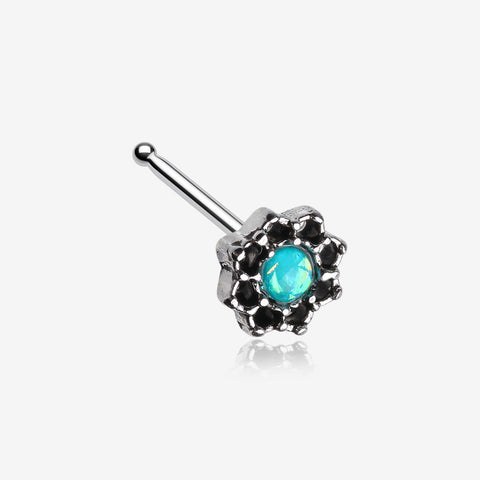 Lotus Opal Sparkle Filigree Icon Nose Stud Ring-Teal