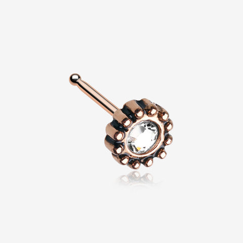 Rose Gold Aira Filigree Sparkle Icon Nose Stud Ring-Clear Gem