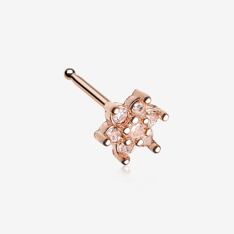 Rose Gold Spring Flower Sparkle Prong Set Nose Stud Ring-Clear Gem