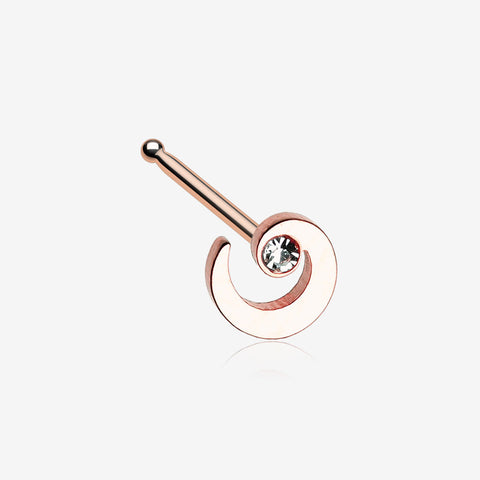 Rose Gold Spiral Swirl Sparkle Nose Stud Ring-Clear Gem