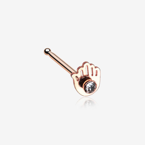 Rose Gold Hamsa Sparkle Nose Stud Ring-Clear Gem