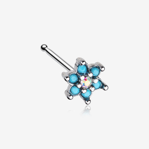 Spring Flower Turquoise Sparkle Nose Stud Ring-Aurora Borealis/Turquoise