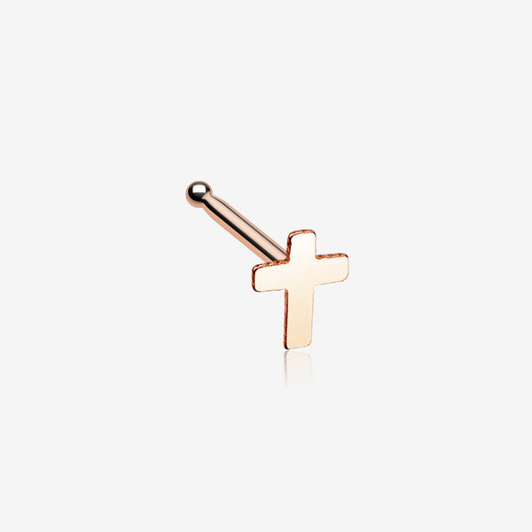 Rose Gold Dainty Cross Icon Nose Stud Ring-Rose Gold