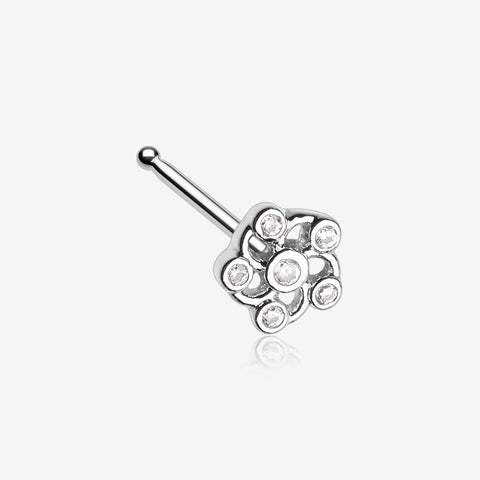 Jasmine Flower Sparkle Nose Stud Ring -Clear Gem