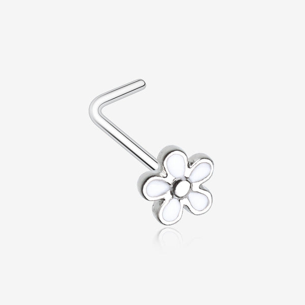 White Plumeria Flower L-Shaped Nose Ring-White