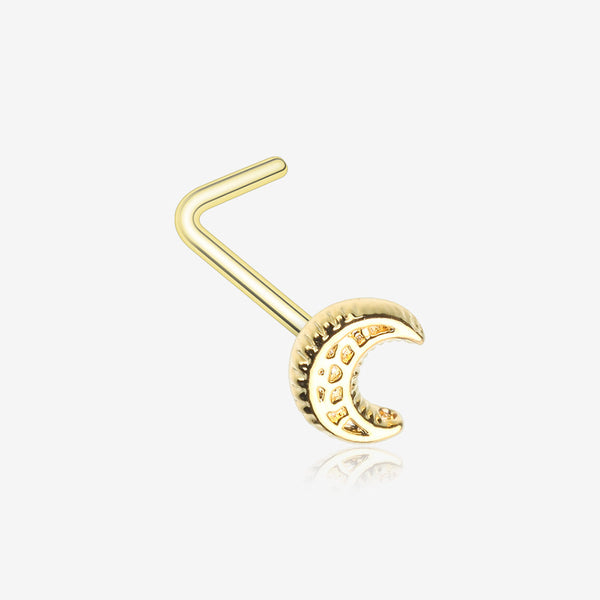 Golden Crescent Moon Filigree L-Shaped Nose Ring