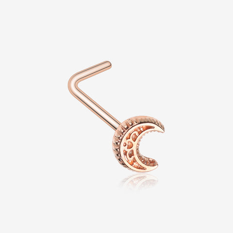 Rose Gold Crescent Moon Filigree L-Shaped Nose Ring