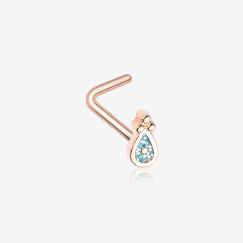 Rose Gold Mandala Ryn Sparkle L-Shaped Nose Ring-Teal