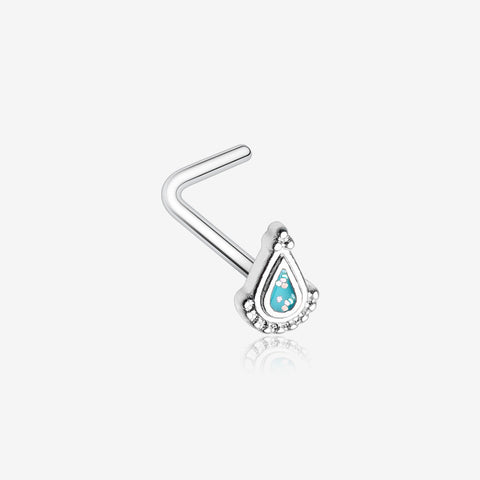 Mandala Ray Sparkle L-Shaped Nose Ring-Teal