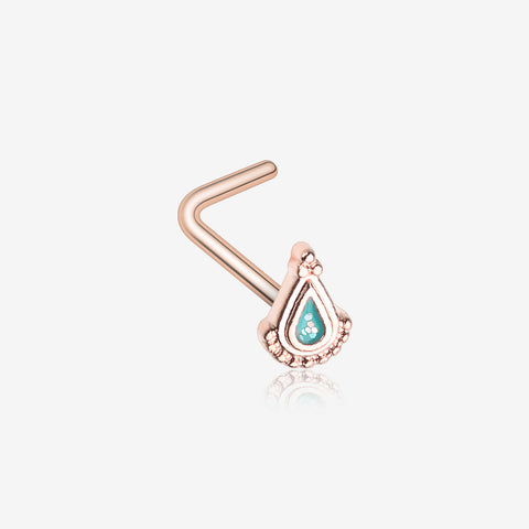 Rose Gold Mandala Ray Sparkle L-Shaped Nose Ring-Teal