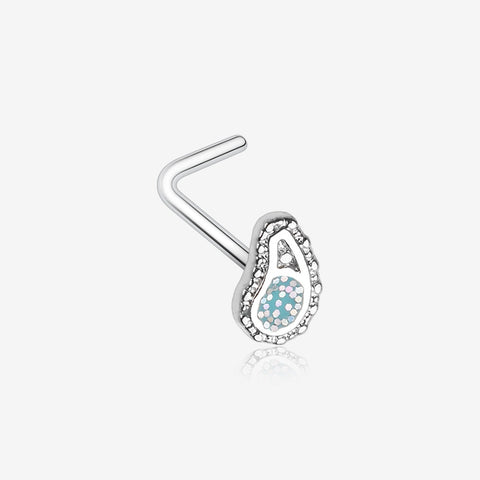 Paisley Mandala Sparkle L-Shaped Nose Ring-Teal