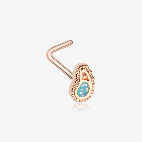 Rose Gold Paisley Mandala Sparkle L-Shaped Nose Ring-Teal