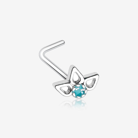 Lotus Ornate Sparkle L-Shaped Nose Ring-Teal