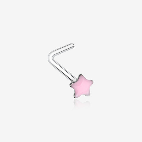 Glow in the Dark Star L-Shaped Nose Ring-Pink