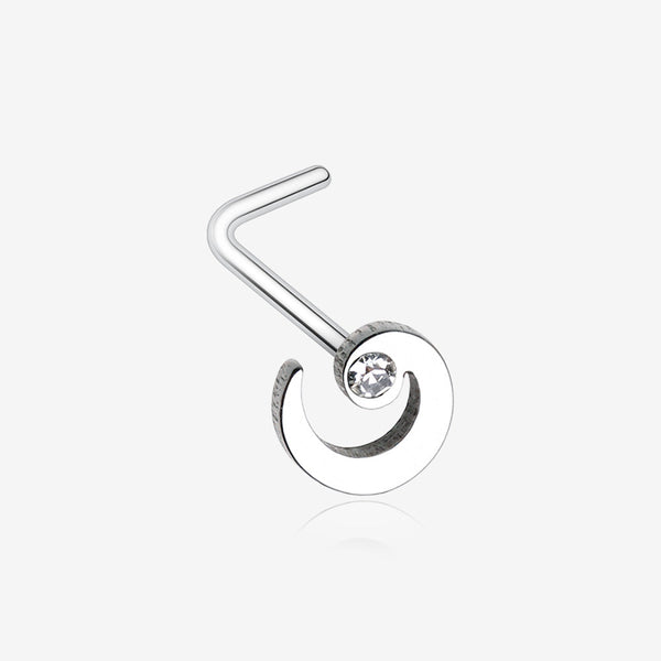 Spiral Swirl Sparkle L-Shaped Nose Ring-Clear Gem