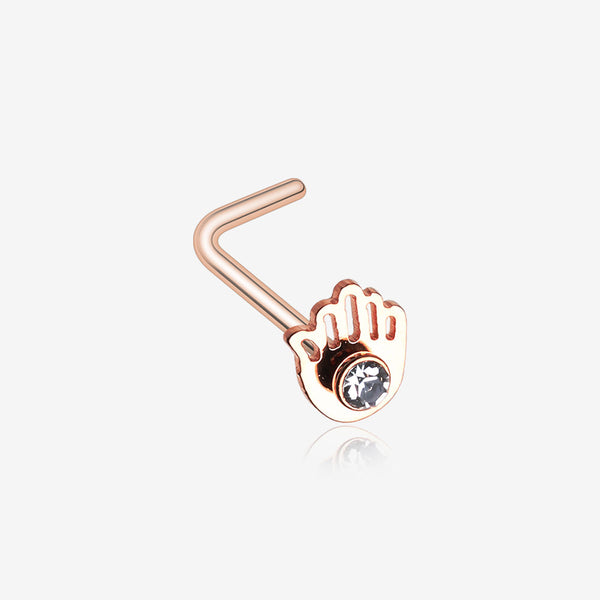 Rose Gold Hamsa Sparkle L-Shaped Nose Ring-Clear Gem