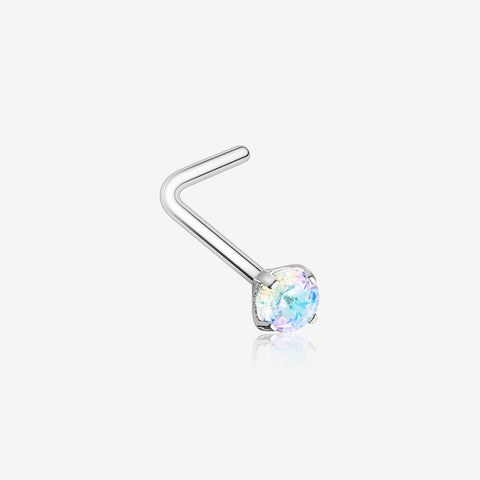 Iridescent Sparkle Gem Prong Set L-Shaped Nose Ring-Vitrail Light