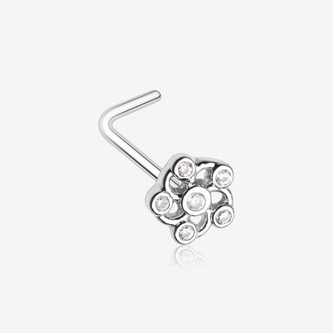 Jasmine Flower Sparkle L-Shaped Nose Ring -Clear Gem