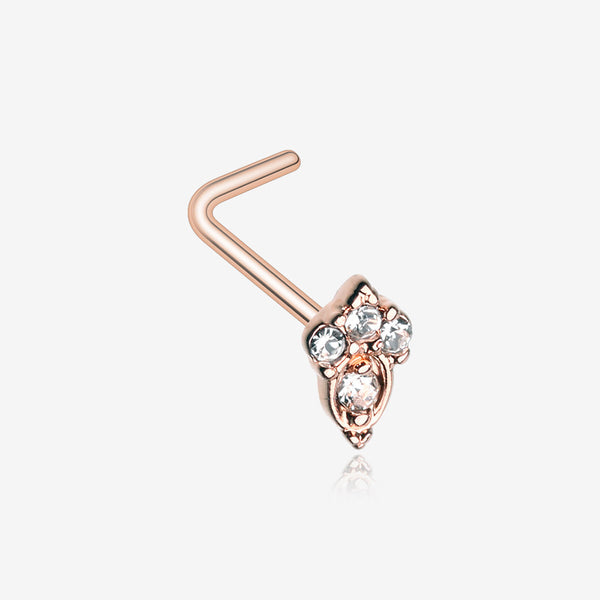 Rose Gold Victorian Elegance Sparkle L-Shaped Nose Ring-Clear Gem