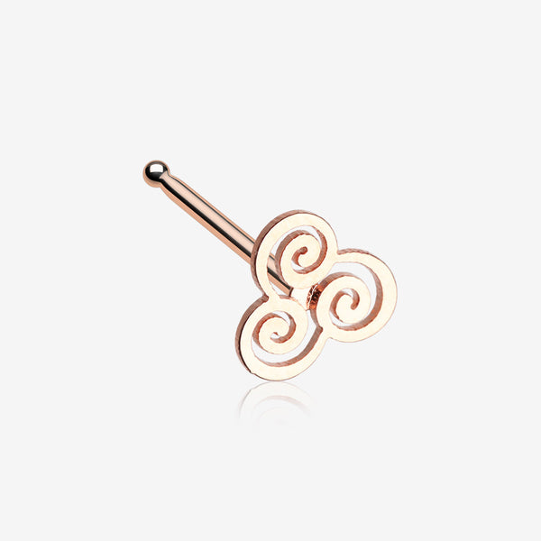 Rose Gold Trinity Swirl Nose Stud Ring-Rose Gold