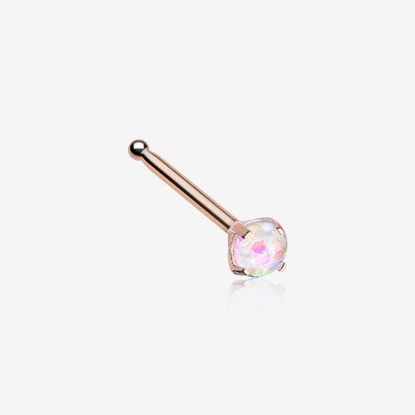 Rose Gold Opal Sparkle Prong Set Nose Stud Ring-White