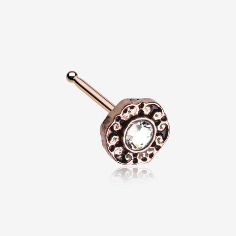 Rose Gold Luna Filigree Sparkle Icon Nose Stud Ring-Clear Gem