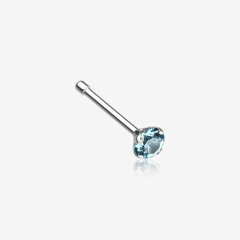 Prong Set Gem Top Steel Nose Stud Ring-Aqua