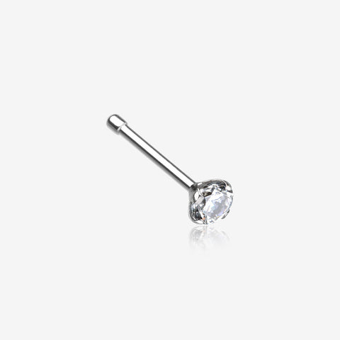 Prong Set Gem Top Steel Nose Stud Ring-Clear Gem