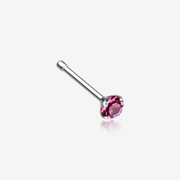 Prong Set Gem Top Steel Nose Stud Ring-Fuchsia